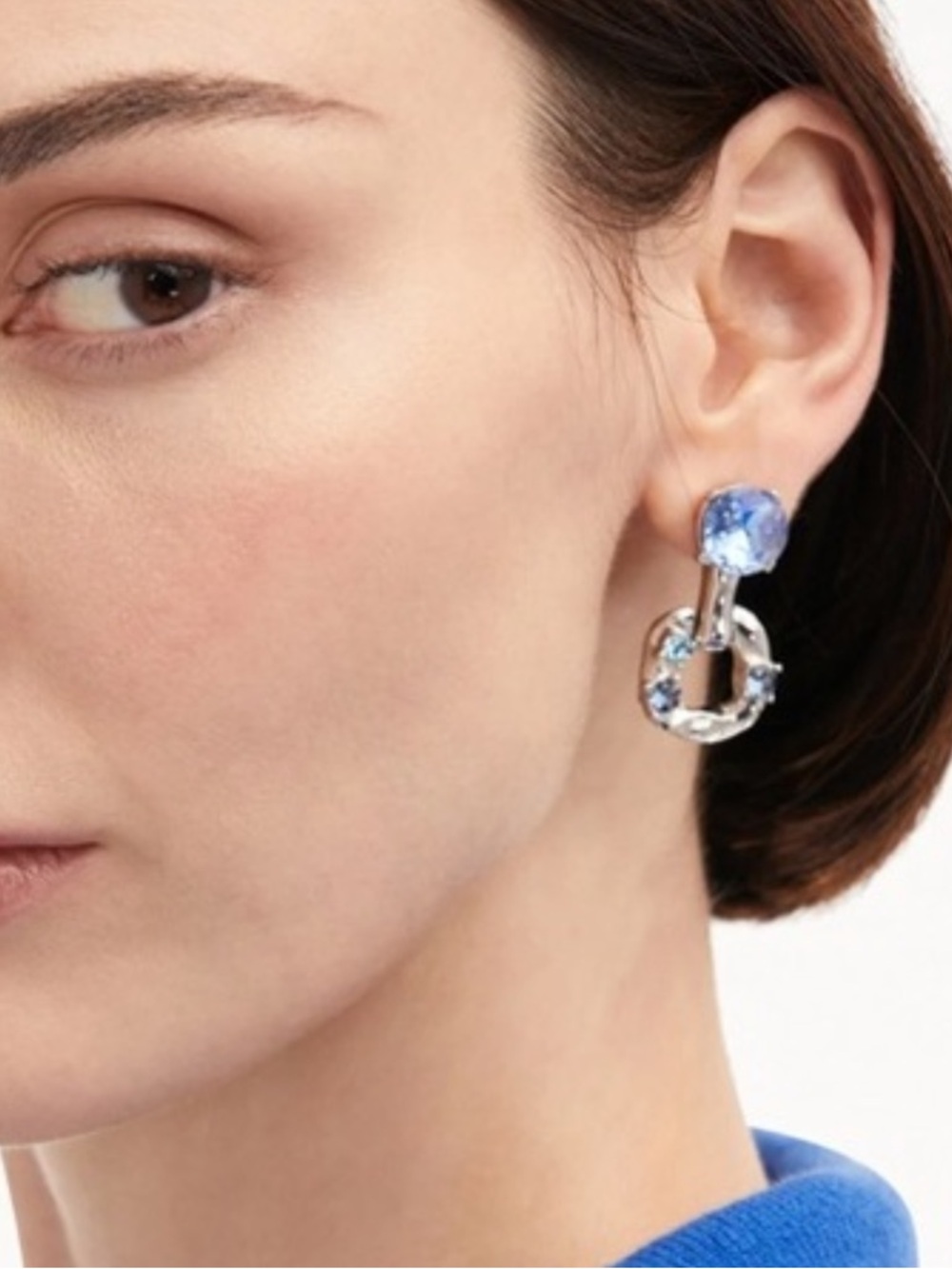 Oscar de la Renta Silver Blue SCRAMBLE CHAIN-LINK EARRINGS